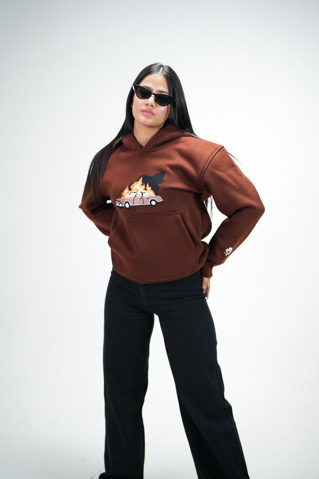 Brown Car Oversized Hoodie Embroidery Hover Image