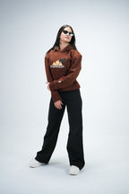 Brown Car Oversized Hoodie Embroidery