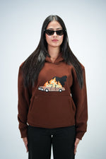 Brown Car Oversized Hoodie Embroidery