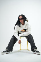 White Car Oversized Hoodie Embroidery