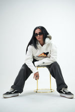 White Car Oversized Hoodie Embroidery