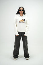 White Car Oversized Hoodie Embroidery