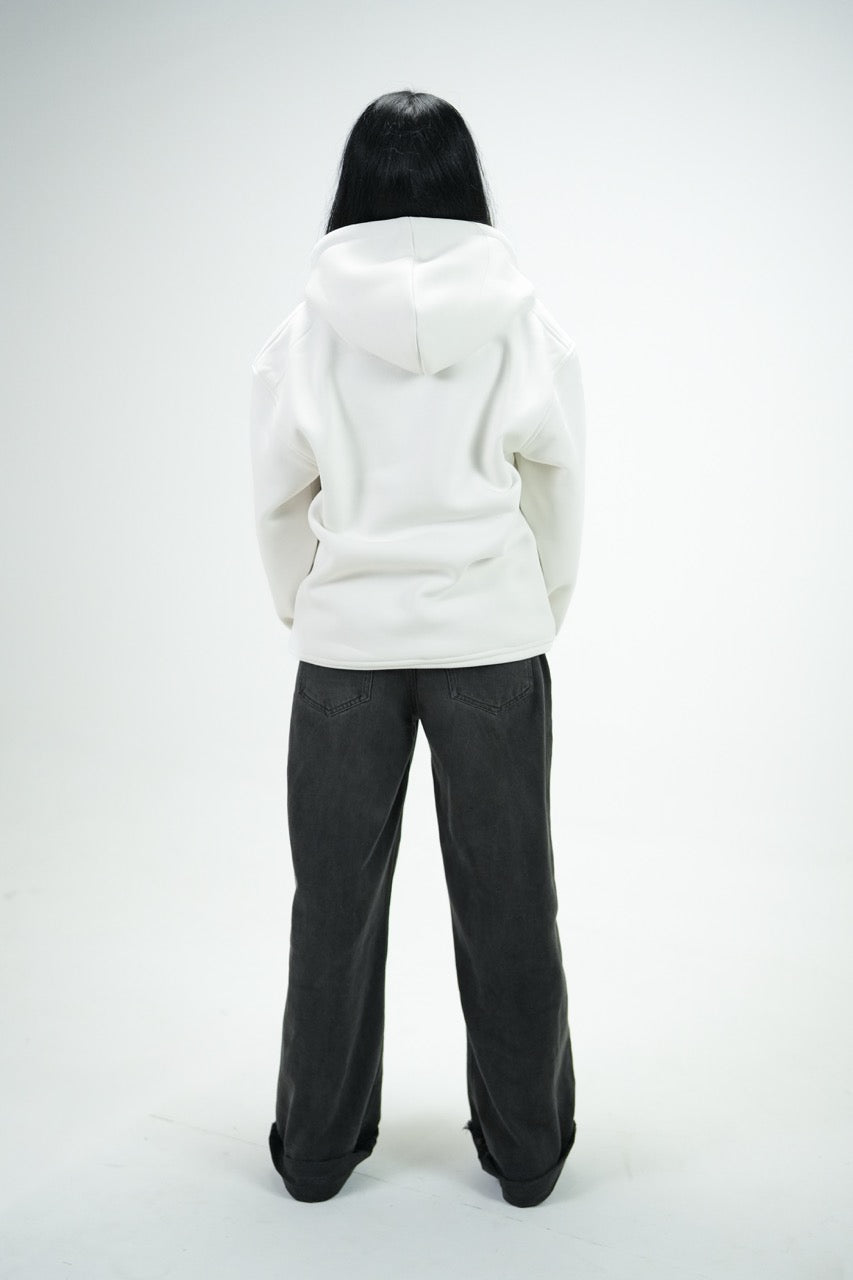 White Car Oversized Hoodie Embroidery