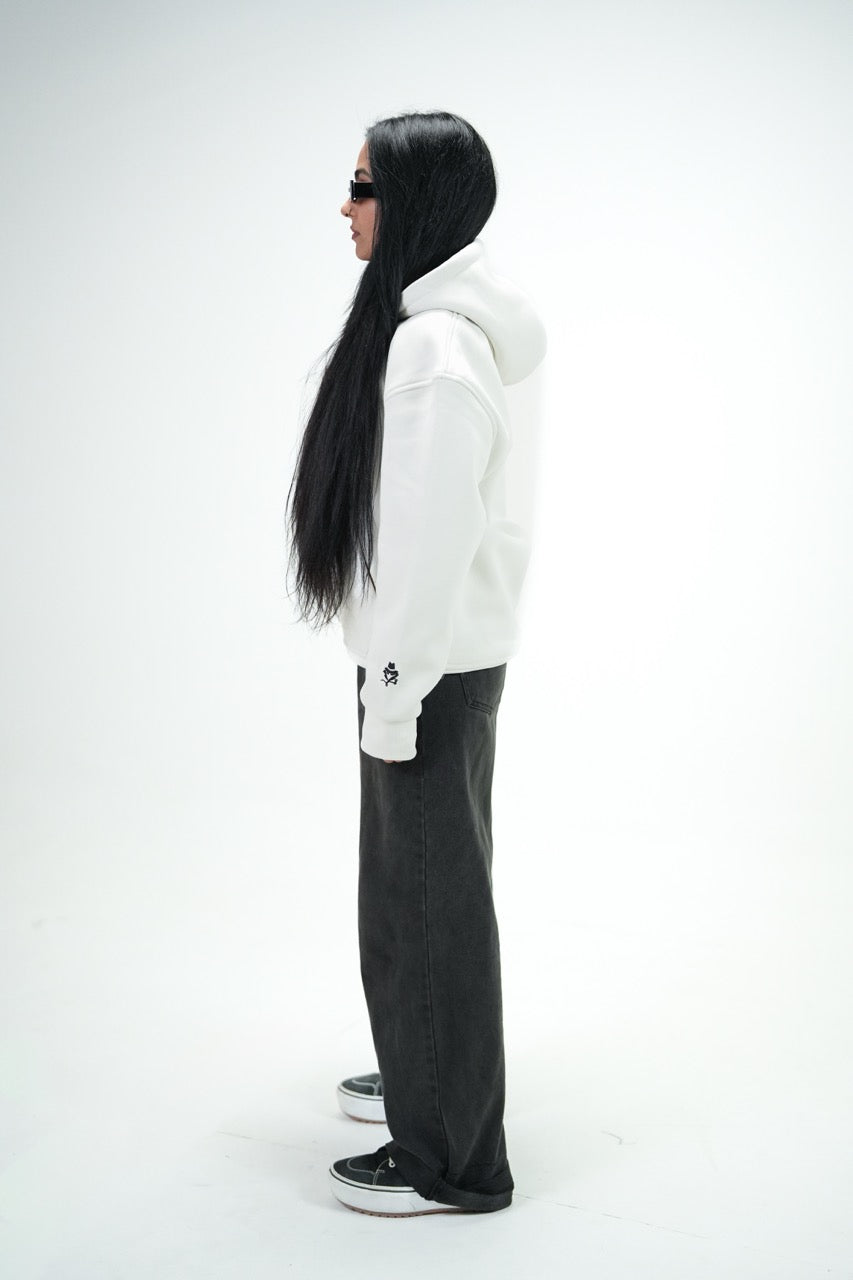 White Car Oversized Hoodie Embroidery