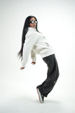 White Car Oversized Hoodie Embroidery