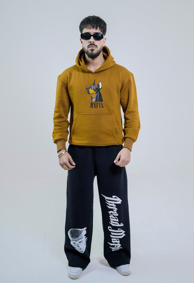 Tan Hoodie Oversized with Mafia Dog Embroidery Main Image