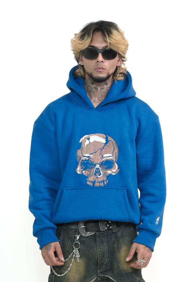Blue Skull Oversized Hoodie Embroidery Hover Image