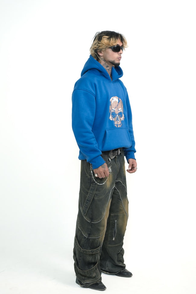 Blue Skull Oversized Hoodie Embroidery Main Image