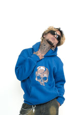 Blue Skull Oversized Hoodie Embroidery