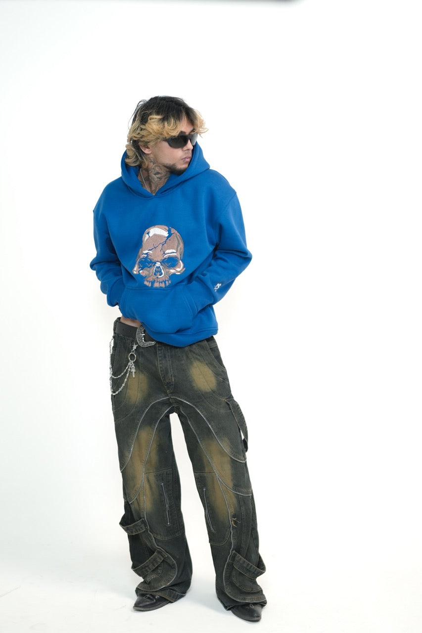 Blue Skull Oversized Hoodie Embroidery