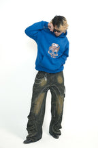 Blue Skull Oversized Hoodie Embroidery