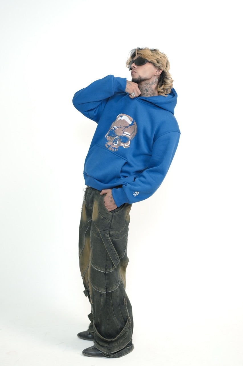 Blue Skull Oversized Hoodie Embroidery