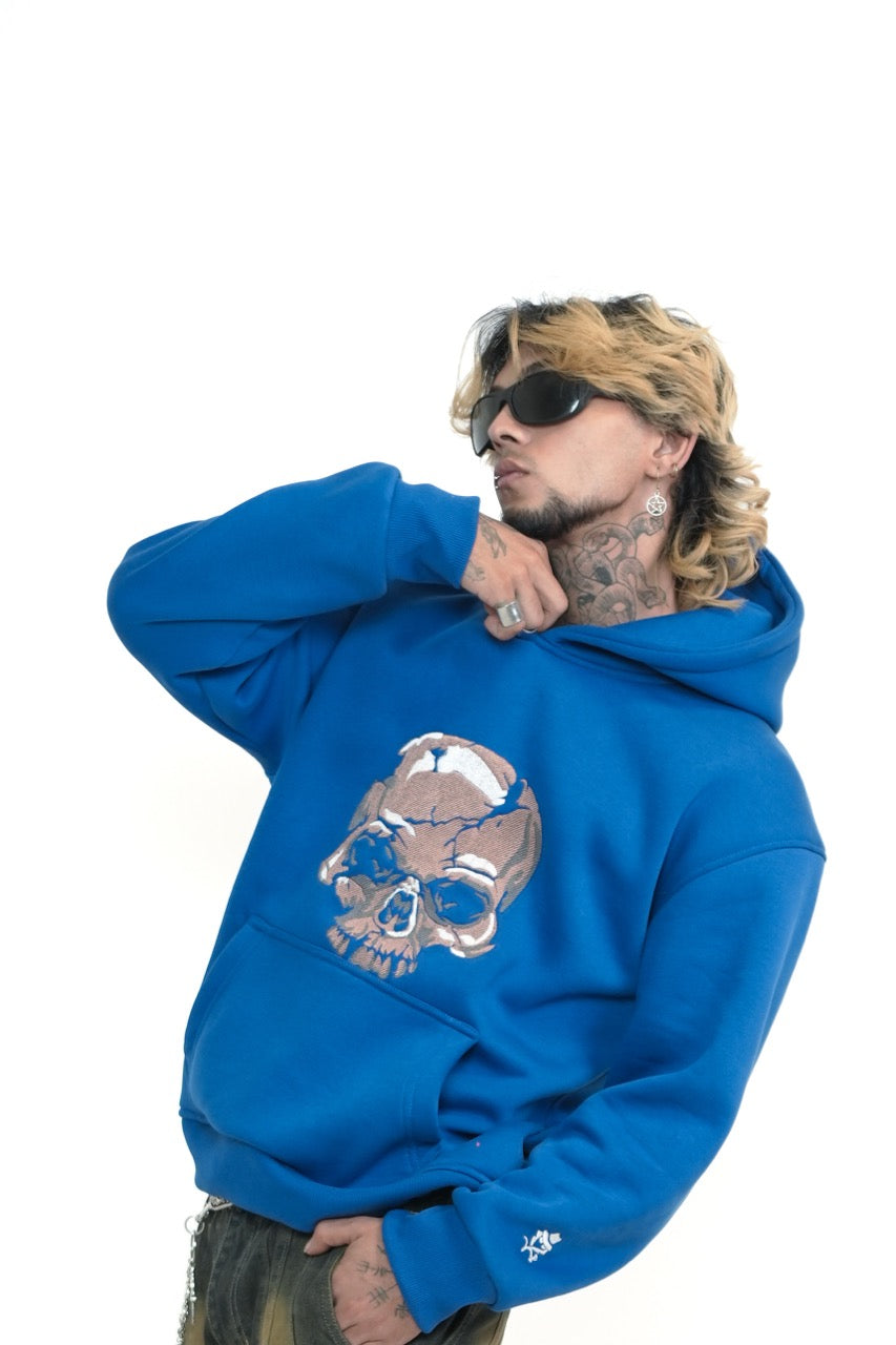 Blue Skull Oversized Hoodie Embroidery