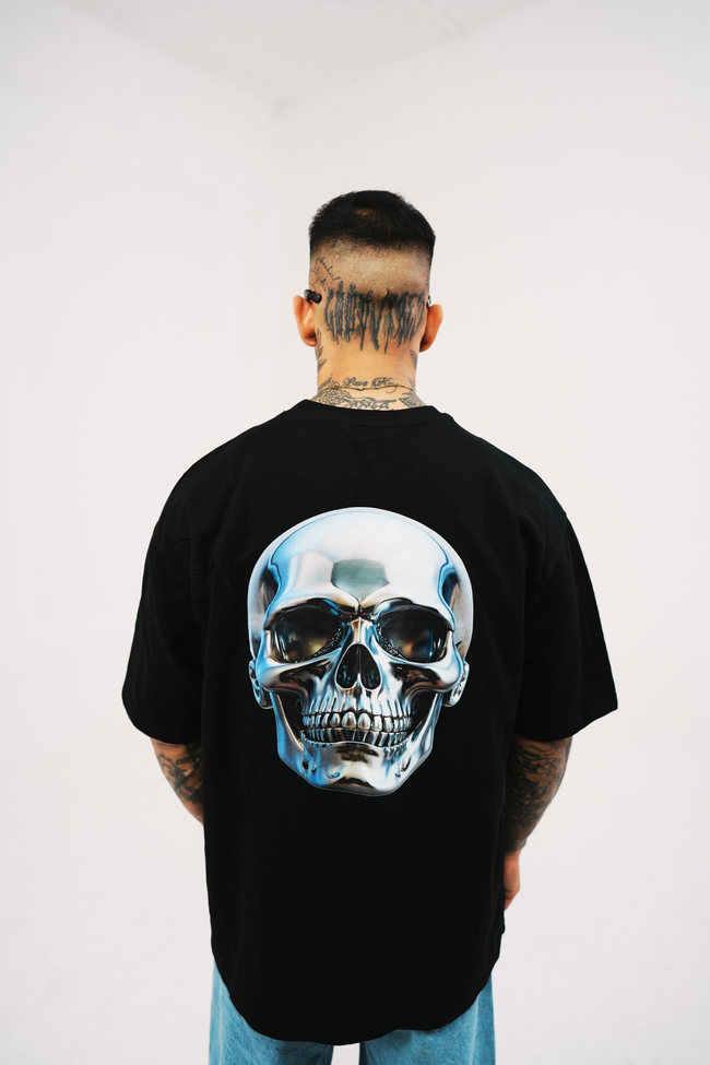 Chrome Skull Black T-Shirt Hover Image